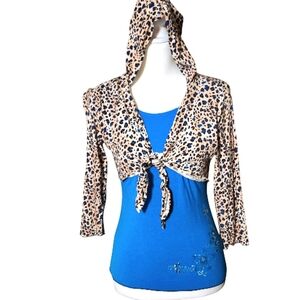 Speechless Y2K leopard blingy Bratz 00s 90s hoodie tie front Jrs L